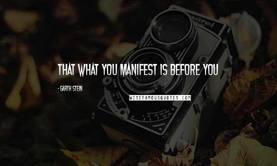 Garth Stein Quotes: That what you manifest is before you