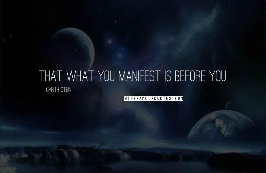 Garth Stein Quotes: That what you manifest is before you