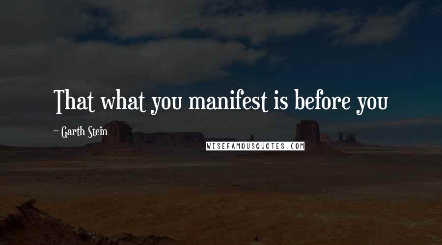 Garth Stein Quotes: That what you manifest is before you