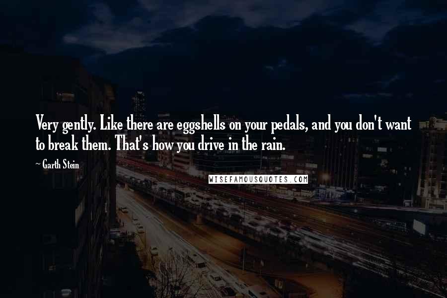 Garth Stein Quotes: Very gently. Like there are eggshells on your pedals, and you don't want to break them. That's how you drive in the rain.