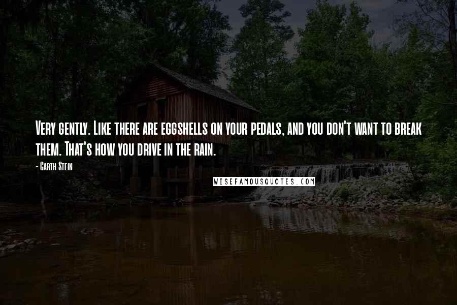 Garth Stein Quotes: Very gently. Like there are eggshells on your pedals, and you don't want to break them. That's how you drive in the rain.