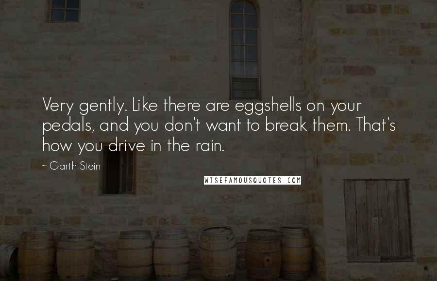 Garth Stein Quotes: Very gently. Like there are eggshells on your pedals, and you don't want to break them. That's how you drive in the rain.