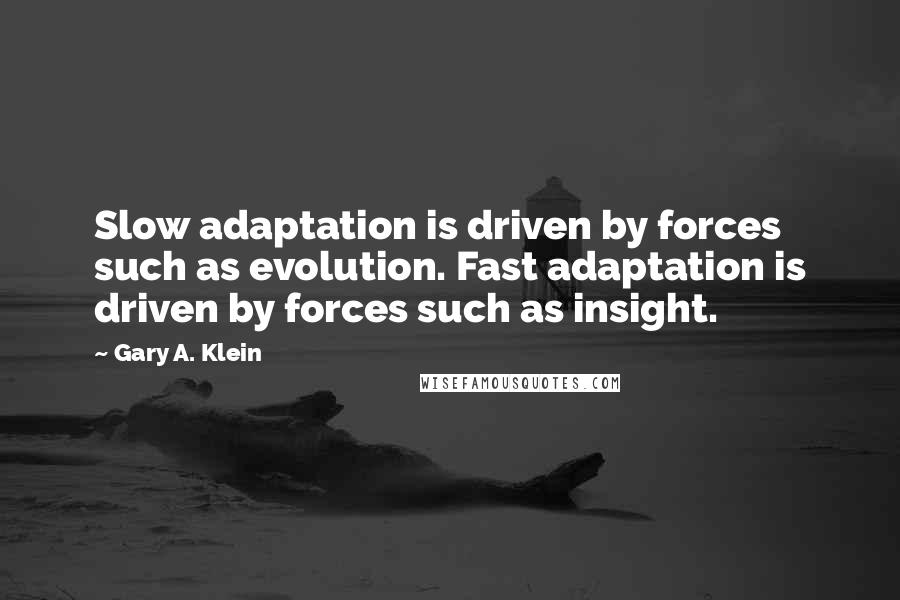 Gary A. Klein Quotes: Slow adaptation is driven by forces such as evolution. Fast adaptation is driven by forces such as insight.