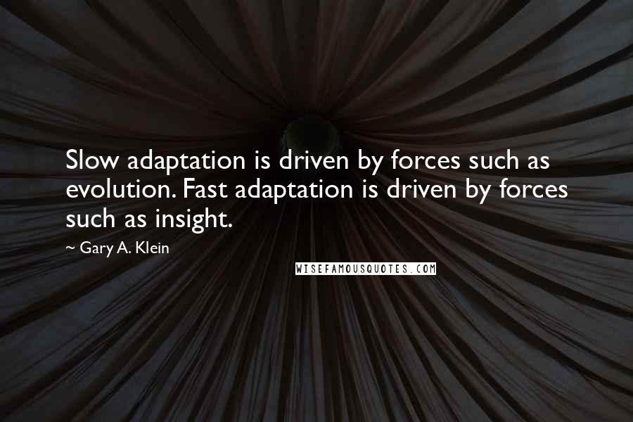 Gary A. Klein Quotes: Slow adaptation is driven by forces such as evolution. Fast adaptation is driven by forces such as insight.