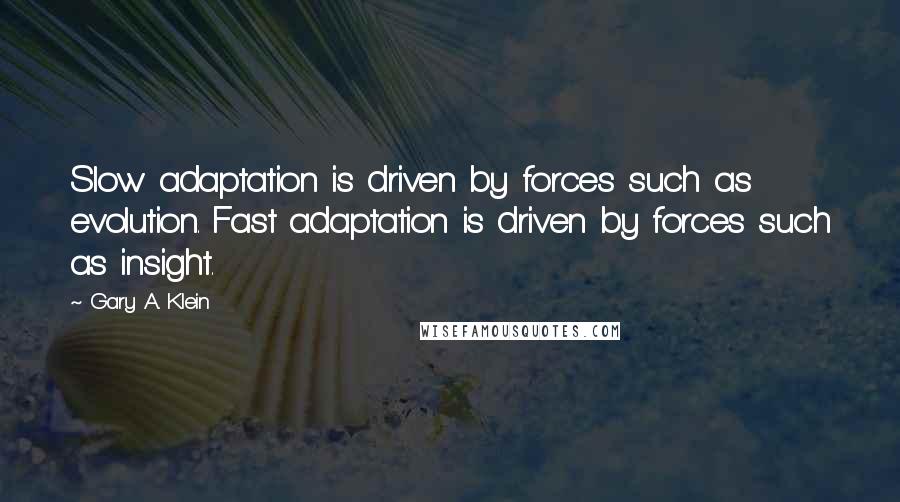 Gary A. Klein Quotes: Slow adaptation is driven by forces such as evolution. Fast adaptation is driven by forces such as insight.