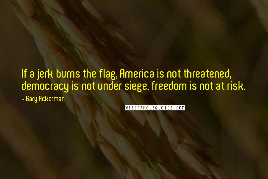 Gary Ackerman Quotes: If a jerk burns the flag, America is not threatened, democracy is not under siege, freedom is not at risk.