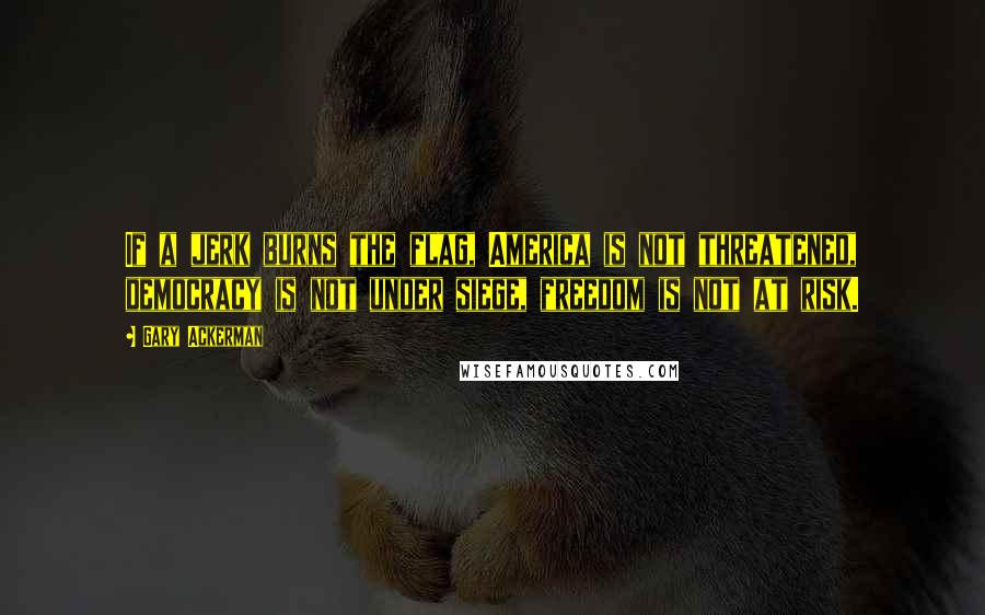 Gary Ackerman Quotes: If a jerk burns the flag, America is not threatened, democracy is not under siege, freedom is not at risk.