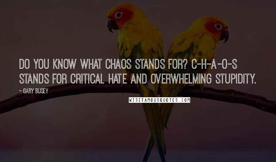 Gary Busey Quotes: Do you know what chaos stands for? C-H-A-O-S stands for Critical Hate And Overwhelming Stupidity.