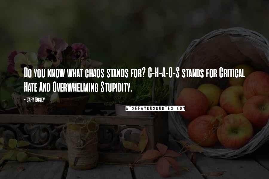 Gary Busey Quotes: Do you know what chaos stands for? C-H-A-O-S stands for Critical Hate And Overwhelming Stupidity.