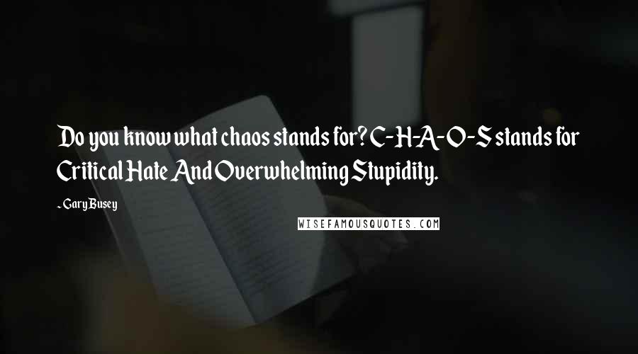 Gary Busey Quotes: Do you know what chaos stands for? C-H-A-O-S stands for Critical Hate And Overwhelming Stupidity.