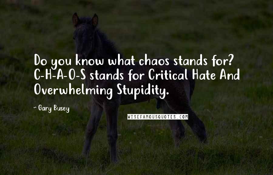 Gary Busey Quotes: Do you know what chaos stands for? C-H-A-O-S stands for Critical Hate And Overwhelming Stupidity.