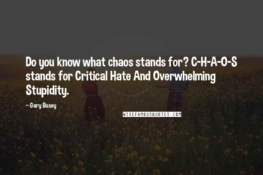 Gary Busey Quotes: Do you know what chaos stands for? C-H-A-O-S stands for Critical Hate And Overwhelming Stupidity.