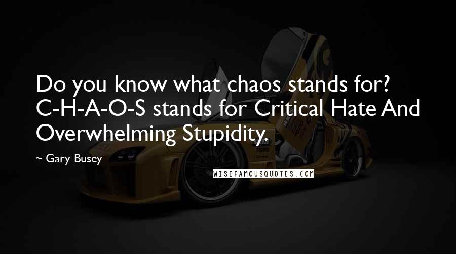 Gary Busey Quotes: Do you know what chaos stands for? C-H-A-O-S stands for Critical Hate And Overwhelming Stupidity.