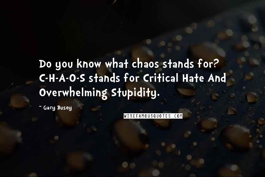 Gary Busey Quotes: Do you know what chaos stands for? C-H-A-O-S stands for Critical Hate And Overwhelming Stupidity.