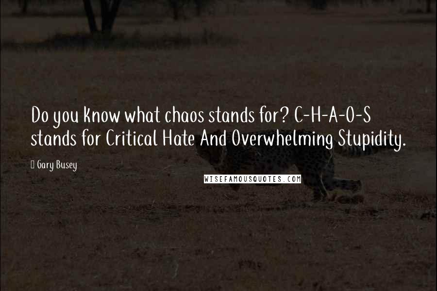 Gary Busey Quotes: Do you know what chaos stands for? C-H-A-O-S stands for Critical Hate And Overwhelming Stupidity.