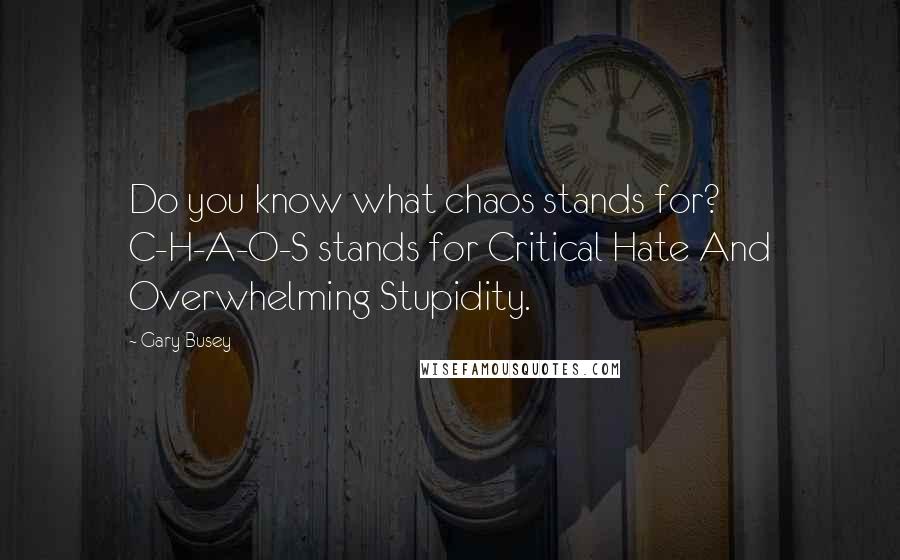 Gary Busey Quotes: Do you know what chaos stands for? C-H-A-O-S stands for Critical Hate And Overwhelming Stupidity.
