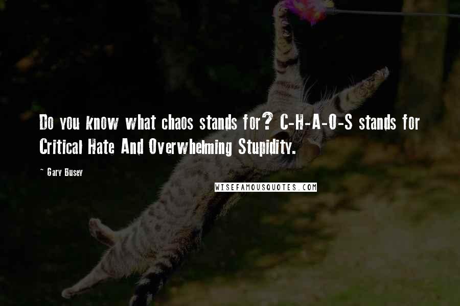 Gary Busey Quotes: Do you know what chaos stands for? C-H-A-O-S stands for Critical Hate And Overwhelming Stupidity.