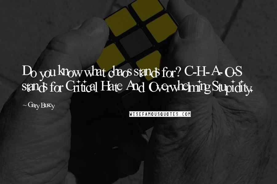 Gary Busey Quotes: Do you know what chaos stands for? C-H-A-O-S stands for Critical Hate And Overwhelming Stupidity.