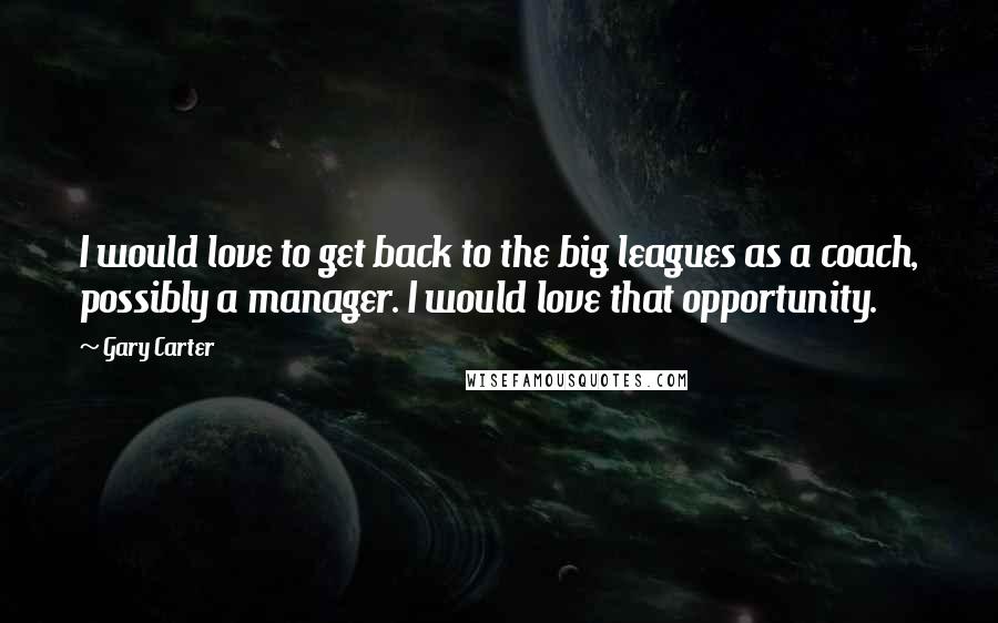 Gary Carter Quotes: I would love to get back to the big leagues as a coach, possibly a manager. I would love that opportunity.