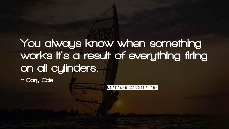 Gary Cole Quotes: You always know when something works it's a result of everything firing on all cylinders.