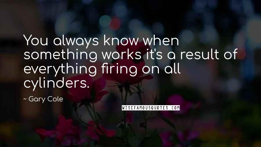 Gary Cole Quotes: You always know when something works it's a result of everything firing on all cylinders.