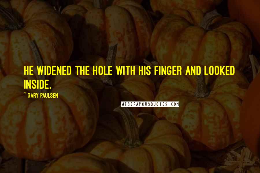 Gary Paulsen Quotes: He widened the hole with his finger and looked inside.