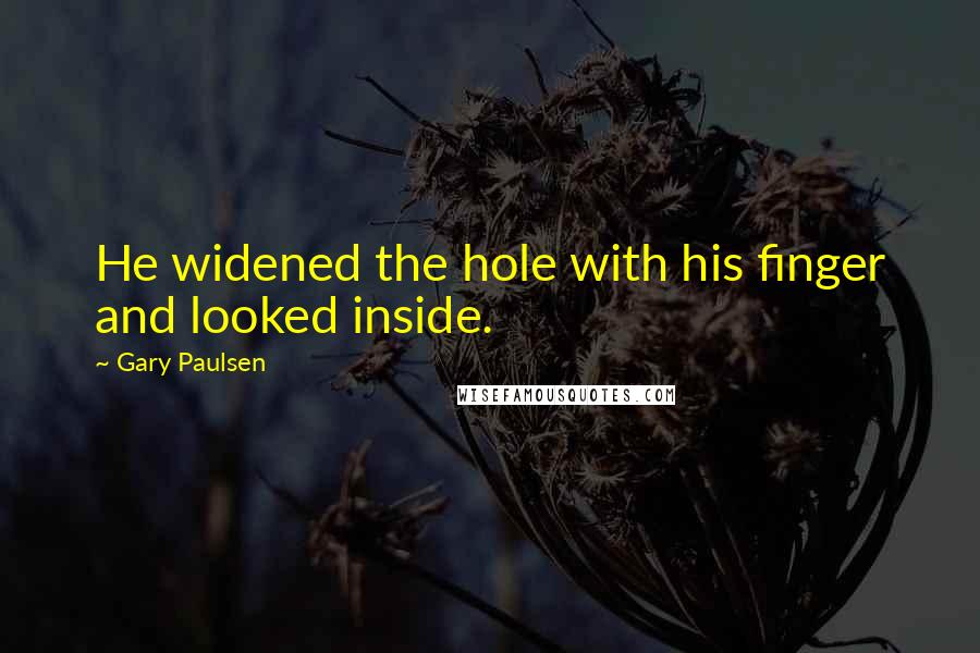 Gary Paulsen Quotes: He widened the hole with his finger and looked inside.