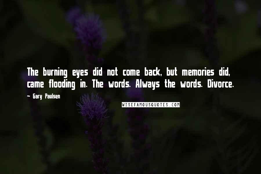 Gary Paulsen Quotes: The burning eyes did not come back, but memories did, came flooding in. The words. Always the words. Divorce.