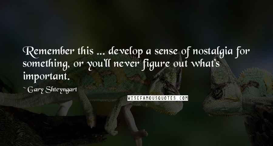 Gary Shteyngart Quotes: Remember this ... develop a sense of nostalgia for something, or you'll never figure out what's important.