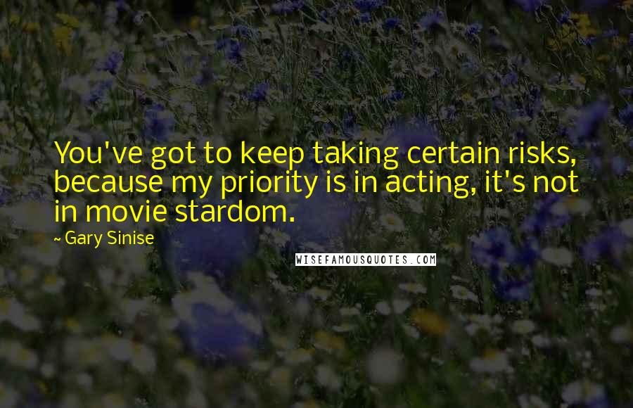 Gary Sinise Quotes: You've got to keep taking certain risks, because my priority is in acting, it's not in movie stardom.
