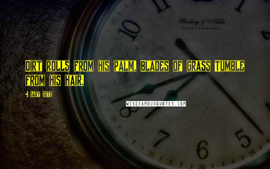 Gary Soto Quotes: Dirt rolls from his palm, Blades of grass Tumble from his hair.