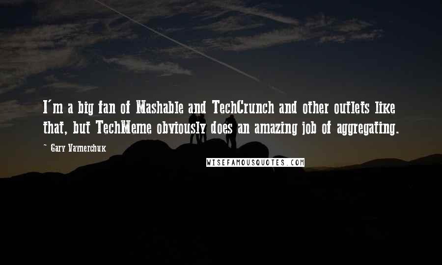 Gary Vaynerchuk Quotes: I'm a big fan of Mashable and TechCrunch and other outlets like that, but TechMeme obviously does an amazing job of aggregating.