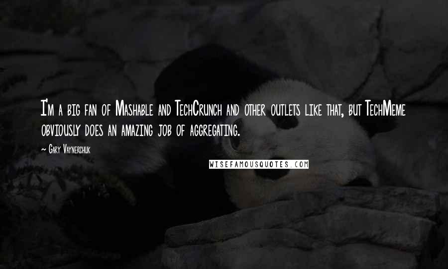 Gary Vaynerchuk Quotes: I'm a big fan of Mashable and TechCrunch and other outlets like that, but TechMeme obviously does an amazing job of aggregating.