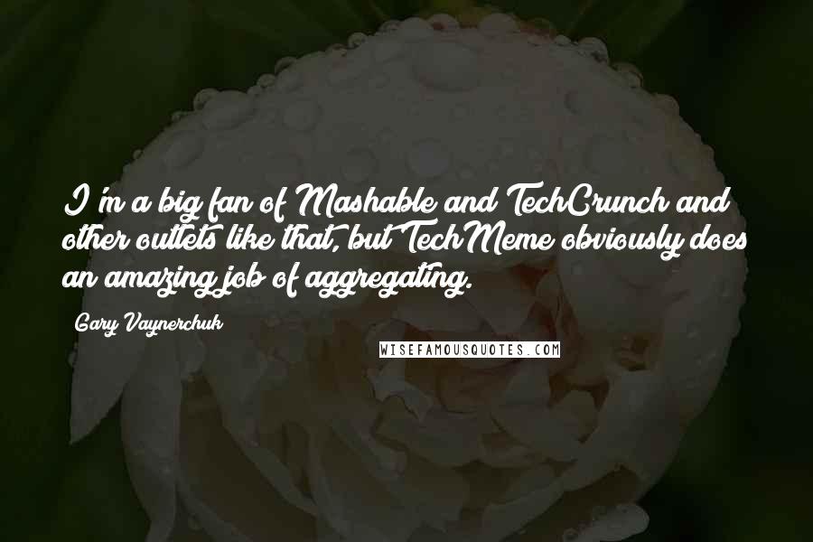 Gary Vaynerchuk Quotes: I'm a big fan of Mashable and TechCrunch and other outlets like that, but TechMeme obviously does an amazing job of aggregating.