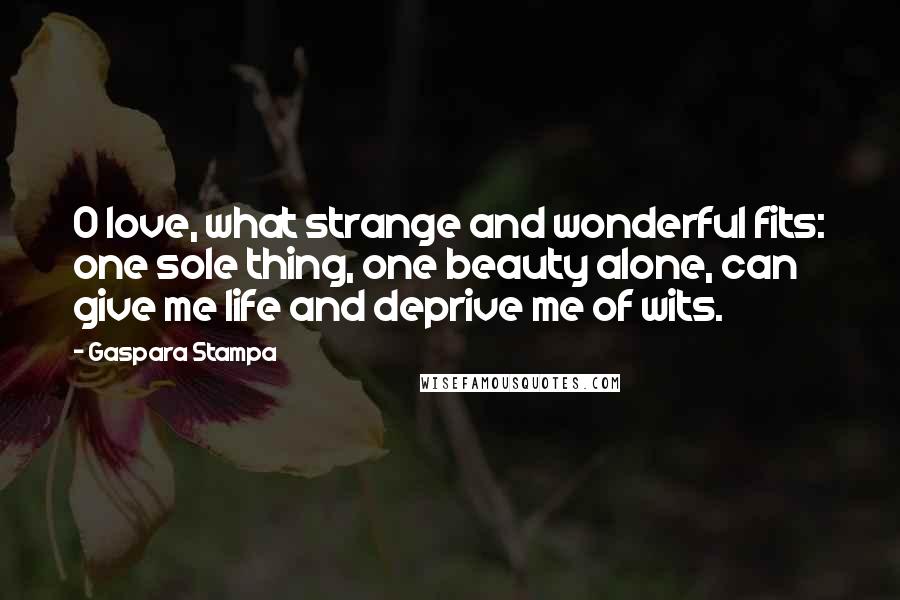 Gaspara Stampa Quotes: O love, what strange and wonderful fits: one sole thing, one beauty alone, can give me life and deprive me of wits.
