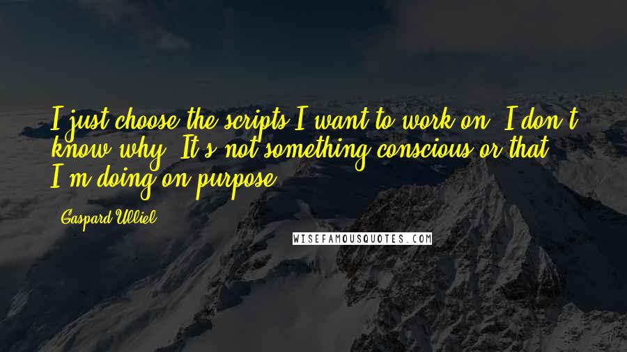Gaspard Ulliel Quotes: I just choose the scripts I want to work on. I don't know why. It's not something conscious or that I'm doing on purpose.