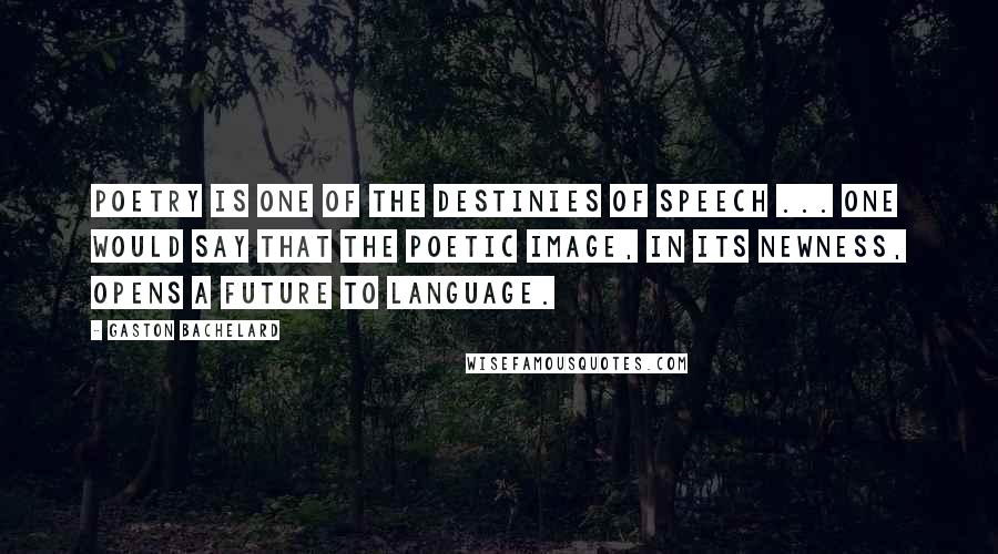 Gaston Bachelard Quotes: Poetry is one of the destinies of speech ... One would say that the poetic image, in its newness, opens a future to language.