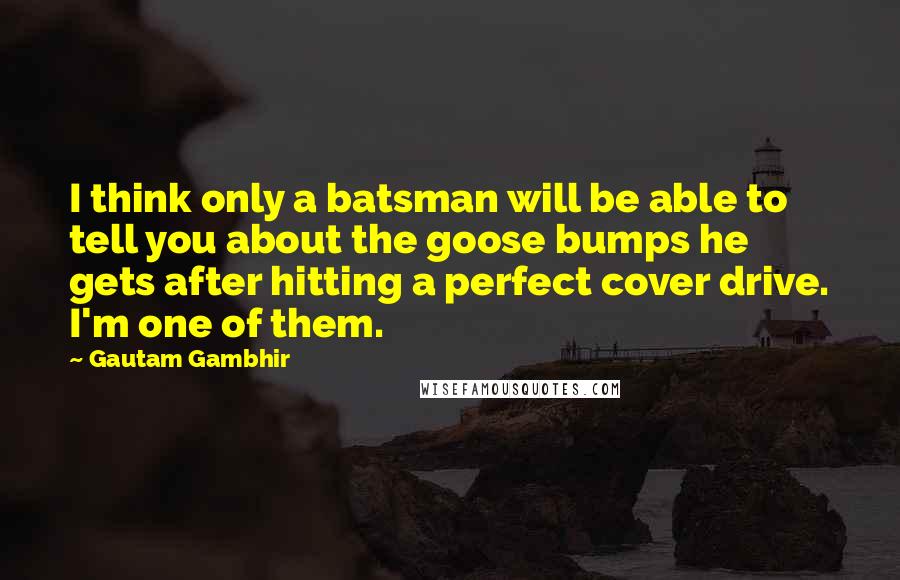 Gautam Gambhir Quotes: I think only a batsman will be able to tell you about the goose bumps he gets after hitting a perfect cover drive. I'm one of them.