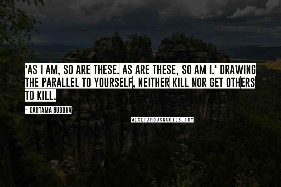 Gautama Buddha Quotes: 'As I am, so are these. As are these, so am I.' Drawing the parallel to yourself, neither kill nor get others to kill.