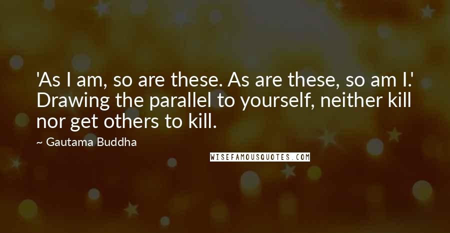 Gautama Buddha Quotes: 'As I am, so are these. As are these, so am I.' Drawing the parallel to yourself, neither kill nor get others to kill.