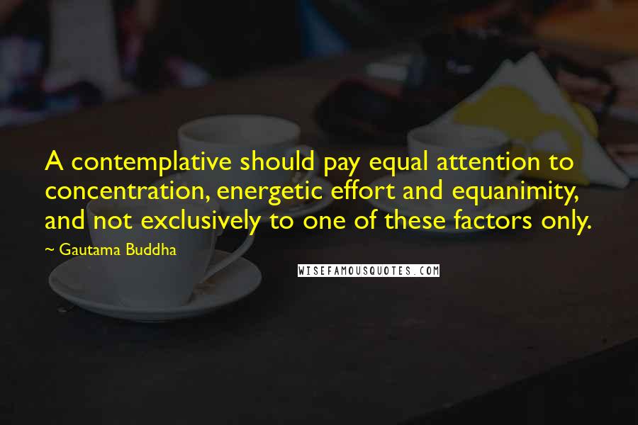 Gautama Buddha Quotes: A contemplative should pay equal attention to concentration, energetic effort and equanimity, and not exclusively to one of these factors only.