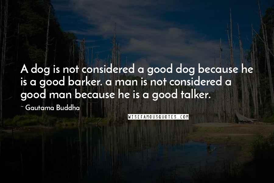 Gautama Buddha Quotes: A dog is not considered a good dog because he is a good barker. a man is not considered a good man because he is a good talker.