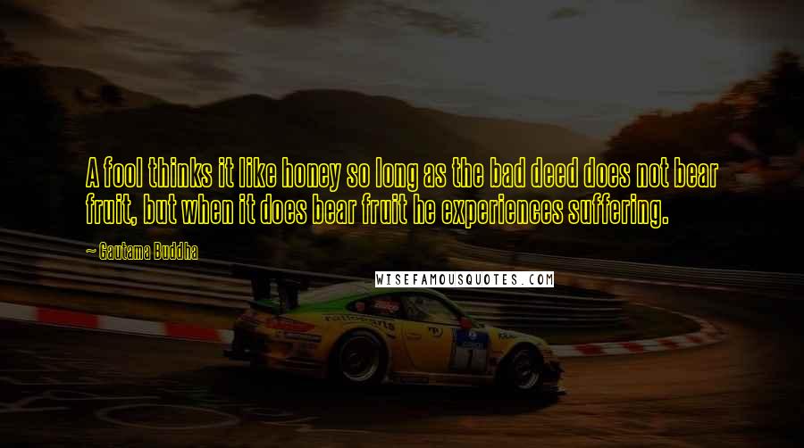 Gautama Buddha Quotes: A fool thinks it like honey so long as the bad deed does not bear fruit, but when it does bear fruit he experiences suffering.