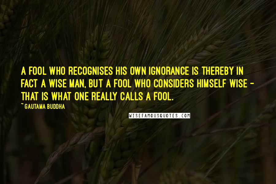 Gautama Buddha Quotes: A fool who recognises his own ignorance is thereby in fact a wise man, but a fool who considers himself wise - that is what one really calls a fool.