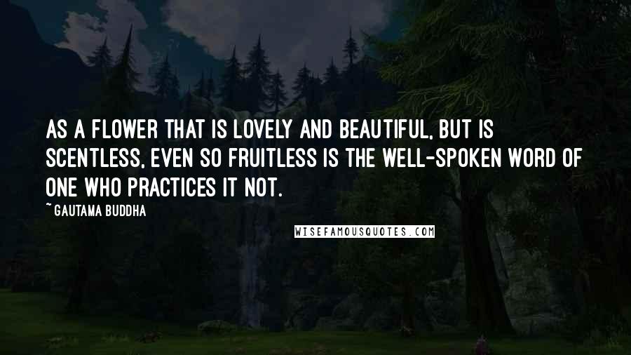Gautama Buddha Quotes: As a flower that is lovely and beautiful, but is scentless, even so fruitless is the well-spoken word of one who practices it not.