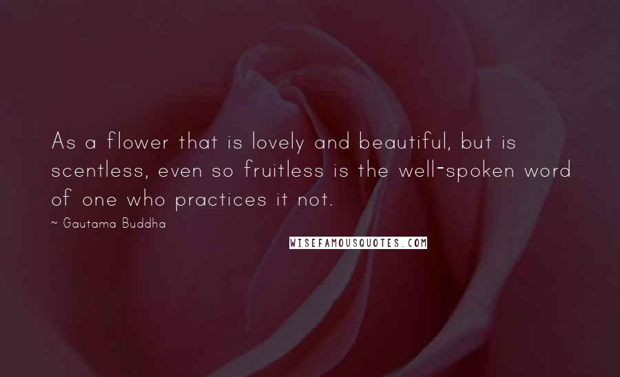 Gautama Buddha Quotes: As a flower that is lovely and beautiful, but is scentless, even so fruitless is the well-spoken word of one who practices it not.