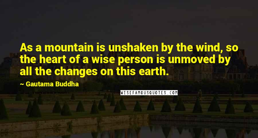 Gautama Buddha Quotes: As a mountain is unshaken by the wind, so the heart of a wise person is unmoved by all the changes on this earth.