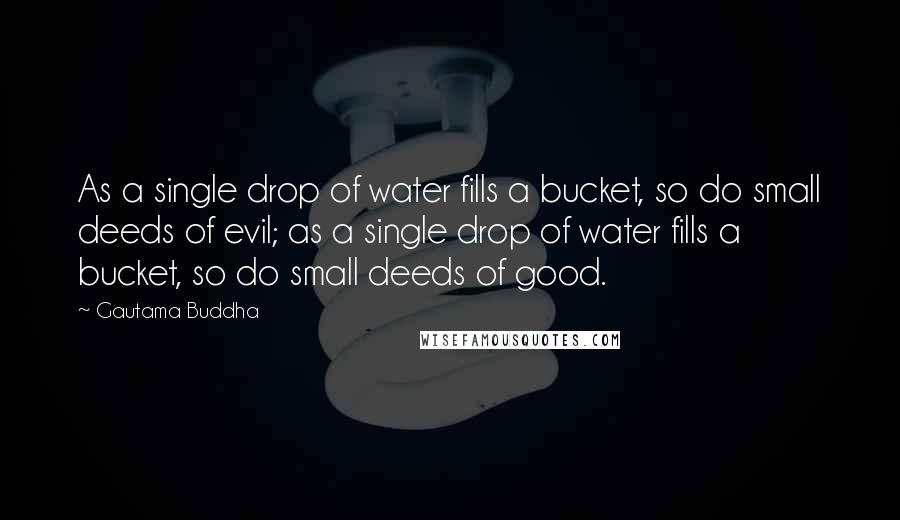 Gautama Buddha Quotes: As a single drop of water fills a bucket, so do small deeds of evil; as a single drop of water fills a bucket, so do small deeds of good.