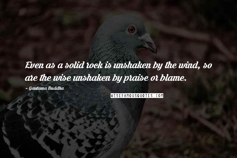 Gautama Buddha Quotes: Even as a solid rock is unshaken by the wind, so are the wise unshaken by praise or blame.