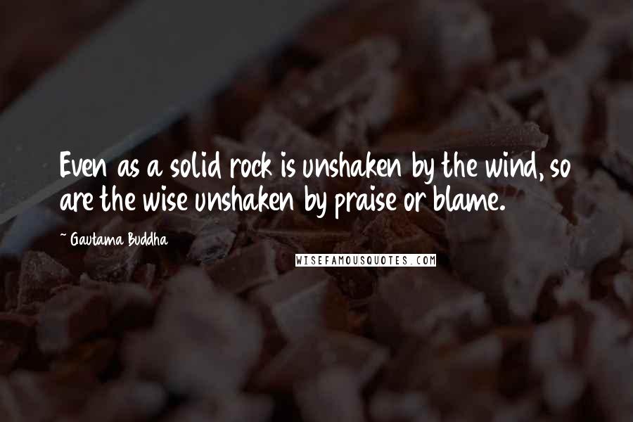 Gautama Buddha Quotes: Even as a solid rock is unshaken by the wind, so are the wise unshaken by praise or blame.